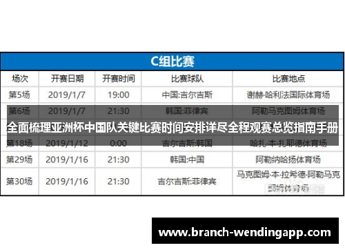全面梳理亚洲杯中国队关键比赛时间安排详尽全程观赛总览指南手册