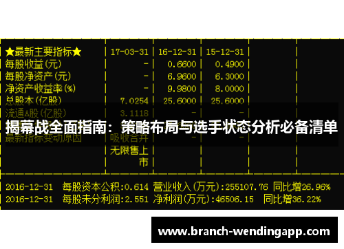 揭幕战全面指南：策略布局与选手状态分析必备清单